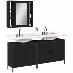 Cet ensemble d'armoires de salle de bain attrayant, avec un grand espace de rangement, présente un design élégant mais pratiq ...