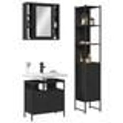 vidaXL Ensemble d'armoires salle de bain 3 pcs noir bois d'ingénierie