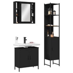 VIDAXL Ensemble d'armoires salle de bain 3 pcs - Noir Bois d'Ingénierie