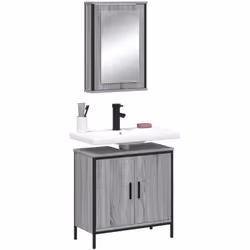 Cet ensemble de meubles de salle de bain pratique, avec un espace de rangement spacieux, est un excellent supplément à votre  ...