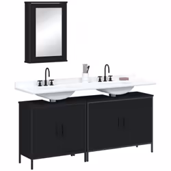 Cet ensemble de meubles de salle de bain pratique, avec un espace de rangement spacieux, est un excellent supplément à votre ...