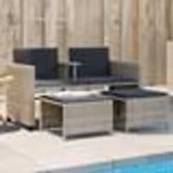 vidaXL Canapé de jardin 2 places avec table tabourets gris clair rotin