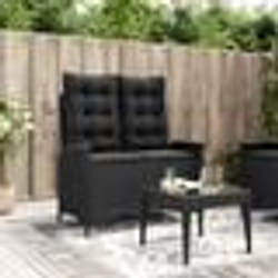 vidaXL Banc inclinable de jardin avec coussins noir résine tressée