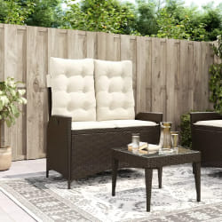 vidaXL Banc inclinable de jardin avec coussins marron résine tressée