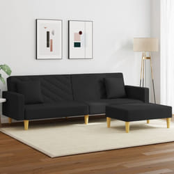 Vidaxl - Canapé-lit à 2 places et oreillers et repose-pied noir tissu