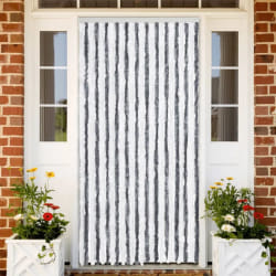 vidaXL Rideau anti-mouches gris et blanc 100x200 cm chenille