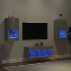 vidaXL Meuble TV muraux 4 pcs avec lumières LED sonoma gris