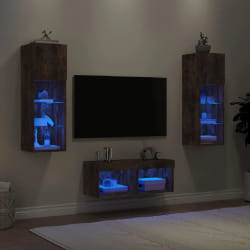 VidaXL Meubles TV muraux LED chêne fumé 4 pcs