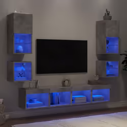 vidaXL Unités murales TV avec LED 8 pcs gris béton bois d'ingénierie