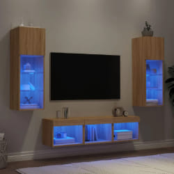 vidaXL Unités murales TV avec LED 5 pcs - Chêne sonoma