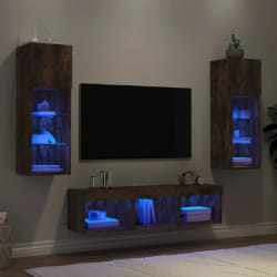 vidaXL Unités TV murales avec LED 5 pcs - Chêne fumé