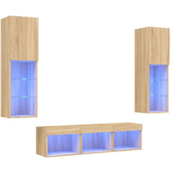 vidaXL Unités murales TV avec LED 5 pcs chêne sonoma bois d'ingénierie