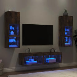 VIDAXL Unités murales TV avec LED 6 pcs - Chêne fumé