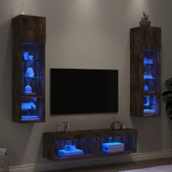 vidaXL Meubles TV Muraux LED - Chêne Fumé