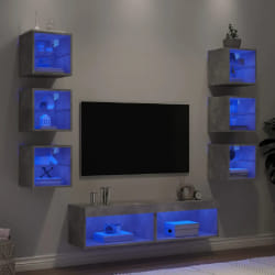 vidaXL Unités murales TV avec LED - Gris béton