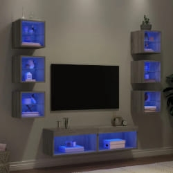 vidaXL Unités TV murales LED 8 pcs - Gris sonoma