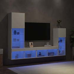 Unités Murales Tv Avec Led 4 Pcs Blanc Bois D'Ingénierie