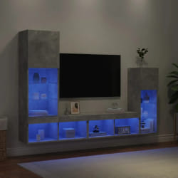 vidaXL Unités murales TV avec LED 4 pcs - Gris béton
