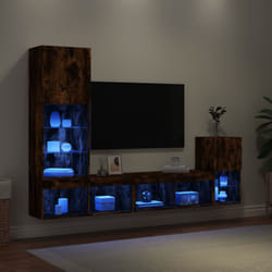 vidaXL Unités murales TV avec LED 4 pcs chêne fumé bois d'ingénierie