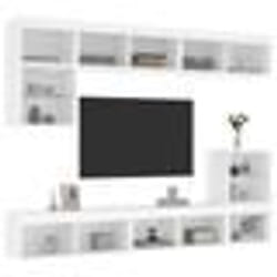vidaXL Unités murales TV avec LED 8 pcs blanc bois d'ingénierie