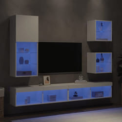 Unités Murales Tv Avec Led 5 Pcs Blanc Bois D'Ingénierie Vidaxl