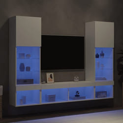 Unités Murales Tv Avec Led 5 Pcs Blanc Bois D'Ingénierie Vidaxl