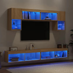 vidaXL Unités murales TV LED avec 6 meubles - Chêne Sonoma