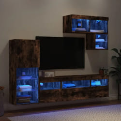 VidaXL Unités murales TV LED - Chêne fumé