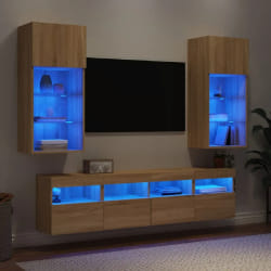 vidaXL Unités murales TV avec LED - Chêne sonoma