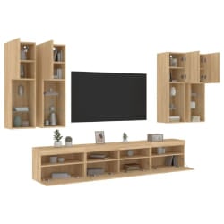 vidaXL Ensemble Meuble TV mural 7 pcs avec LED - Chêne sonoma