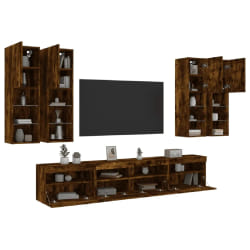 vidaXL Ensemble TV mural LED 7 pcs - Chêne fumé
