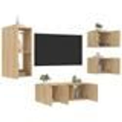 vidaXL Unités murales TV avec LED 5 pcs chêne sonoma bois d'ingénierie