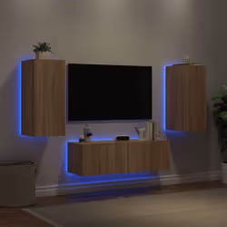 vidaXL Meuble TV muraux 3 pcs avec lumières LED chêne sonoma
