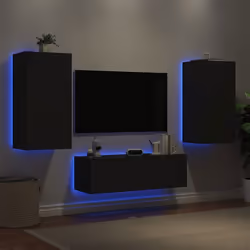 vidaXL Meuble TV muraux 3 pcs avec lumières LED noir
