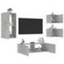 vidaXL Meuble TV muraux 4 pcs avec lumières LED gris béton