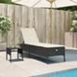 vidaXL Chaise longue avec table et coussin noir résine tressée