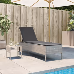vidaXL Chaise longue avec table et coussin gris clair résine tressée