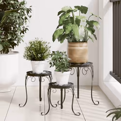 vidaXL Supports pour plantes 3 pcs noir et blanc céramique