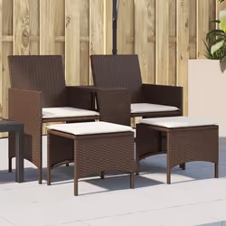 vidaXL Canapé de jardin 2 places avec table et tabourets marron rotin