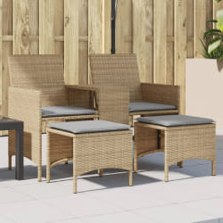 vidaXL Canapé de jardin 2 places avec table et tabourets beige rotin