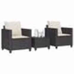 vidaXL Ensemble de bistro 3 pcs avec coussins noir résine tressée