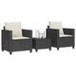 vidaXL Ensemble de bistro 3 pcs avec coussins noir résine tressée