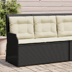 vidaXL Banc inclinable de jardin avec coussins noir résine tressée