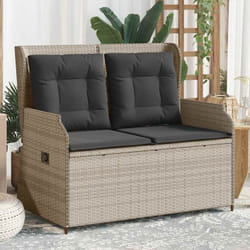 Banc Inclinable De Jardin Et Coussins Gris Clair Résine Tressée Vidaxl