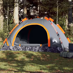 vidaXL Tente de camping 4 personnes gris et orange libération rapide