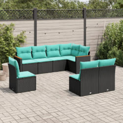 vidaXL Salon de jardin 8 pcs avec coussins noir résine tressée