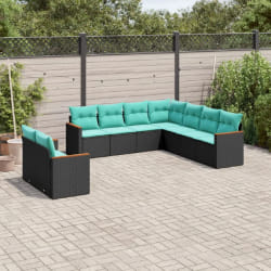 vidaXL Salon de jardin 9 pcs avec coussins noir résine tressée
