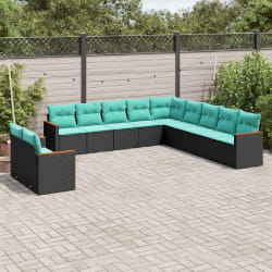vidaXL Salon de jardin 11 pcs avec coussins noir résine tressée