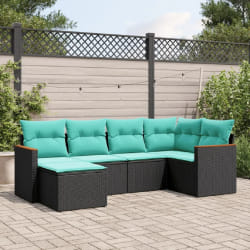 vidaXL Salon de jardin 6 pcs avec coussins noir résine tressée