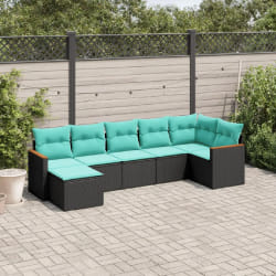 vidaXL Salon de jardin 7 pcs avec coussins noir résine tressée